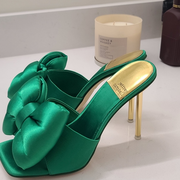 Jeffrey Campbell  BOW_DOWN Green satin bow stiletto slides, New in box US 7.5 - Picture 5 of 12